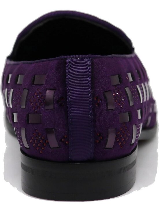 PARRAZO Men\'s Purple Glitter Rhinestone Loafer Metal Buckle Slip On Formal Shoes